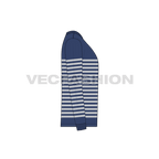 Mens round neck t-shirt, striped scoop hem flat sketch, side view
