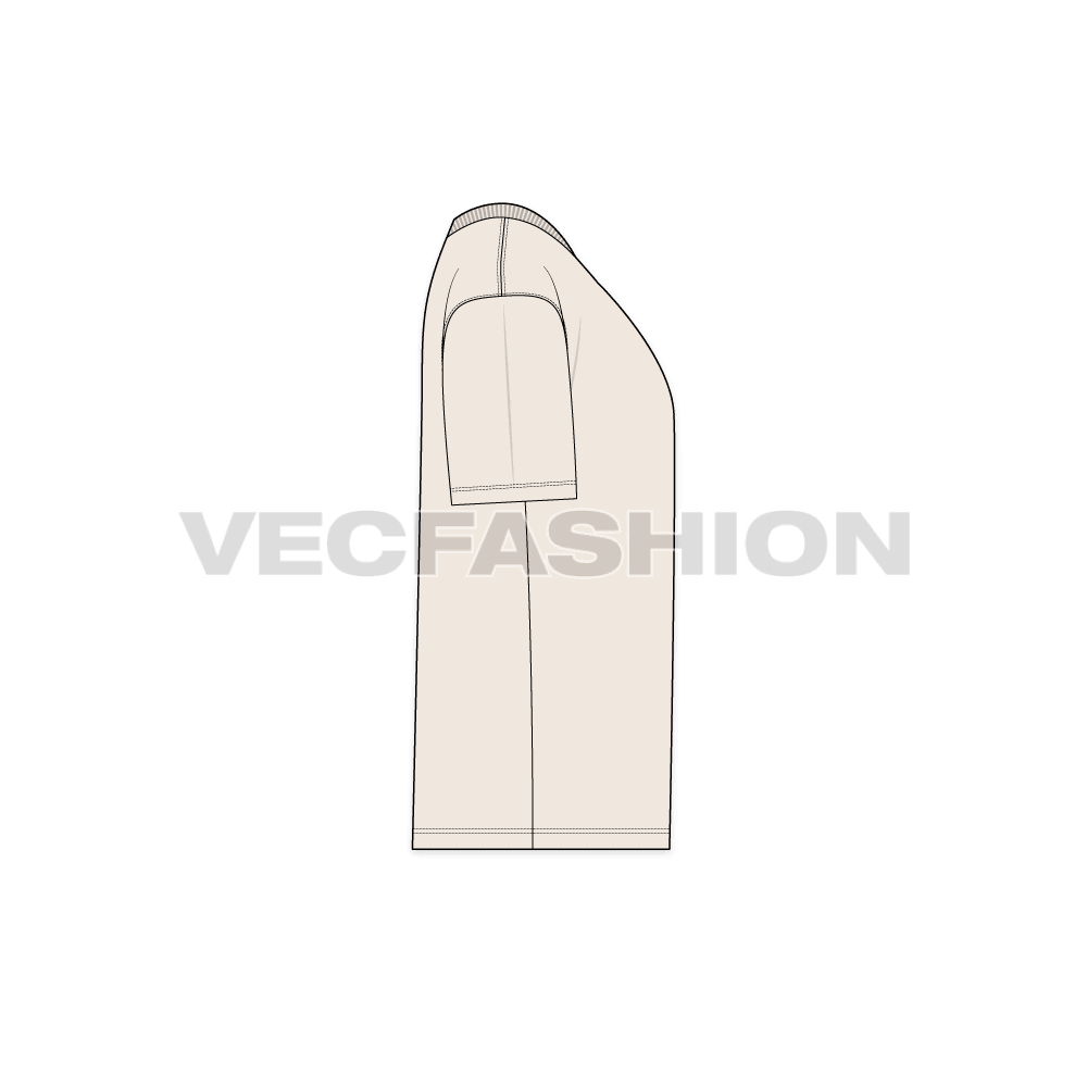 Mens round neck baggy t-shirt flat sketch, side view