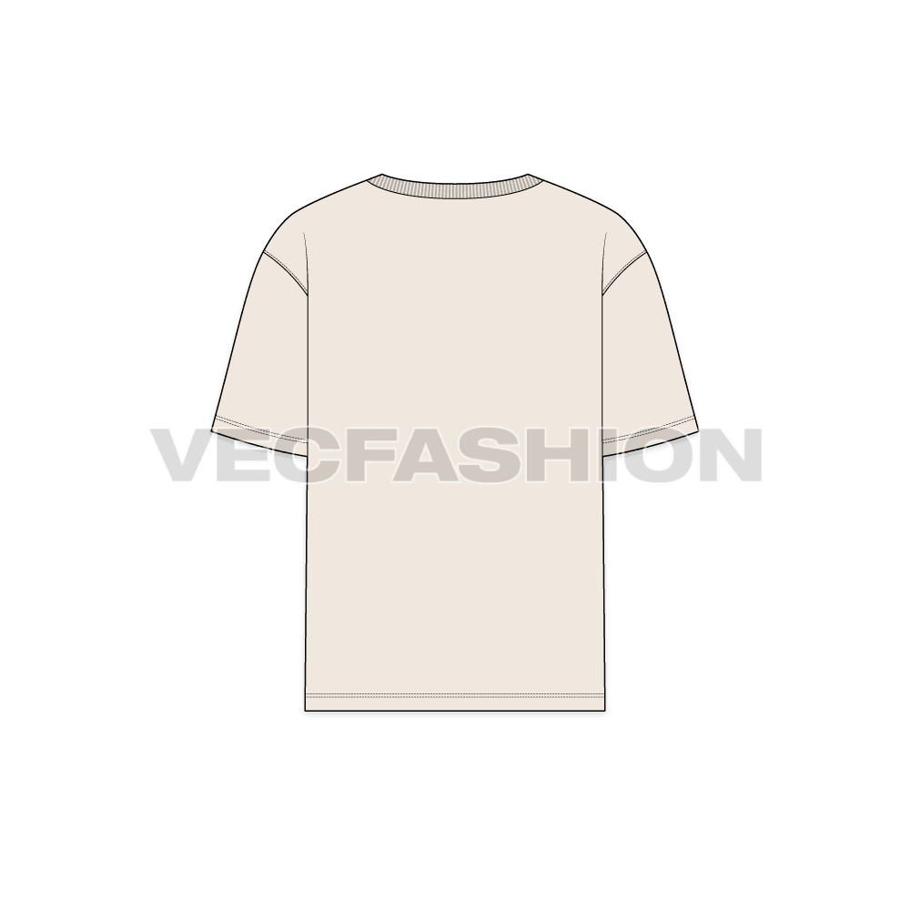 Mens round neck baggy t-shirt flat sketch, back view