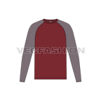 Mens round neck tee with curved raglan sleeve flat sketch, front view
