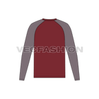 Mens round neck tee with curved raglan sleeve flat sketch, back view