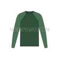 Mens round neck tee with straight cut raglan sleeve flat sketch, front view