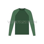 Mens round neck tee with straight cut raglan sleeve flat sketch, front view