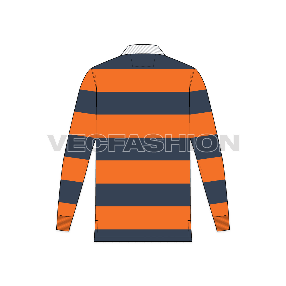 Mens rugby collar shirt flat sketch, back view
