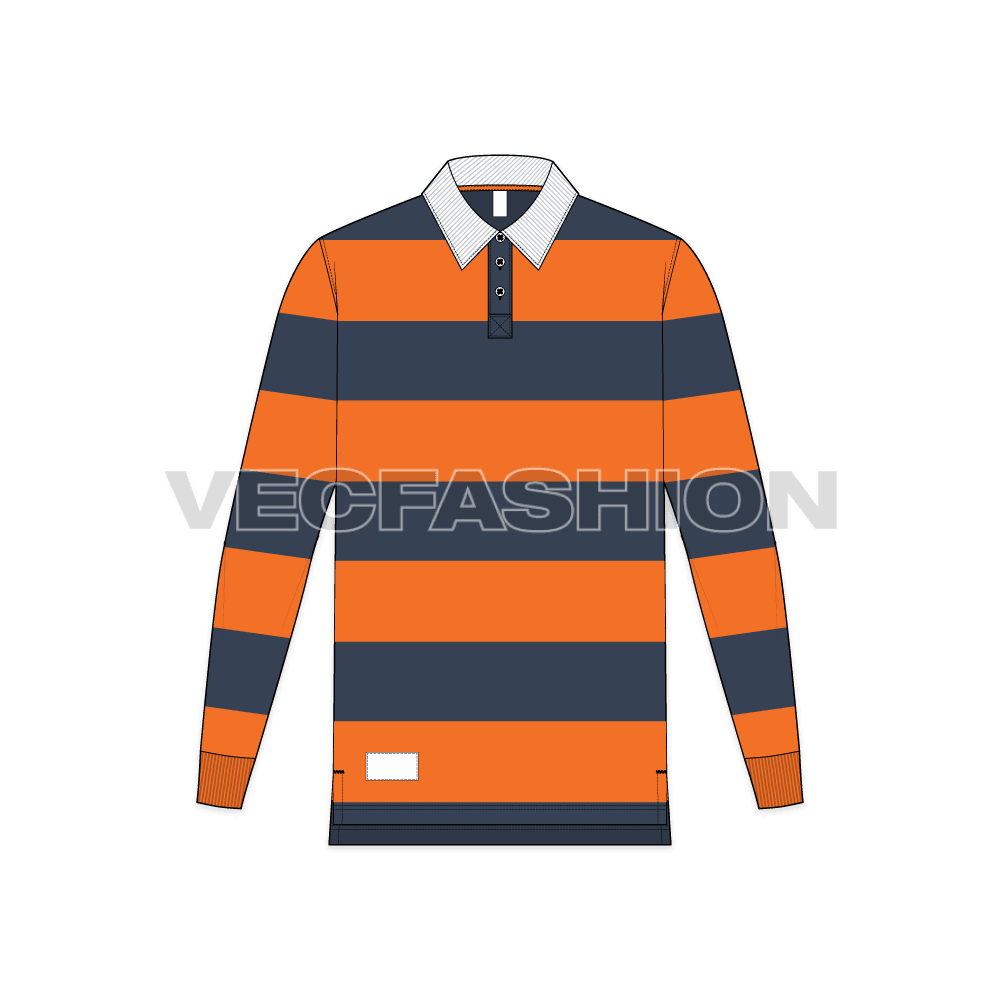 Mens rugby collar shirt flat sketch, front view