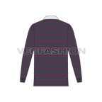 Mens rugby collar shirt with pin stripes flat sketch, back view