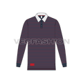 Mens rugby collar shirt with pin stripes flat sketch, front view