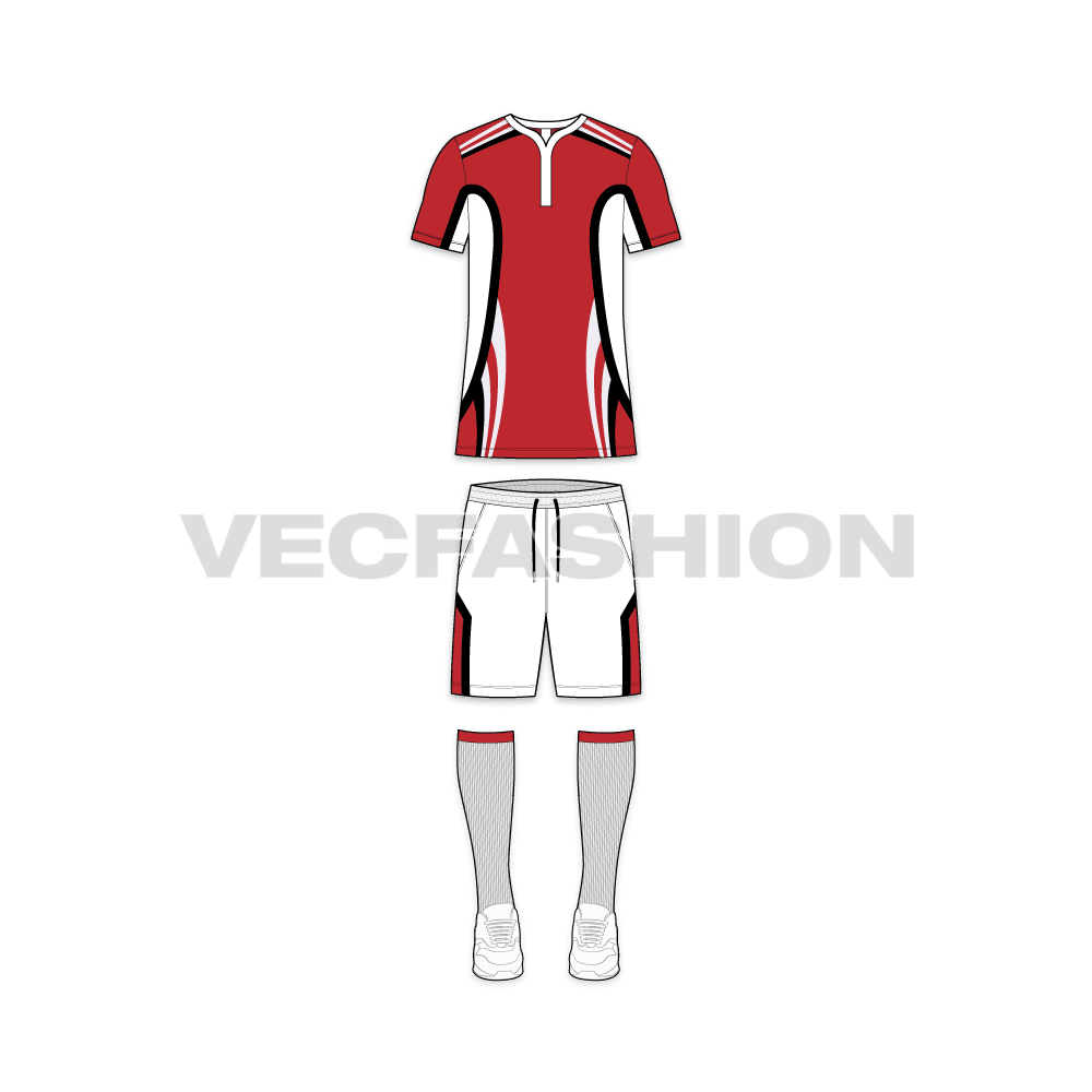 Mens rugby uniform kit, white shorts flat sketch, front view