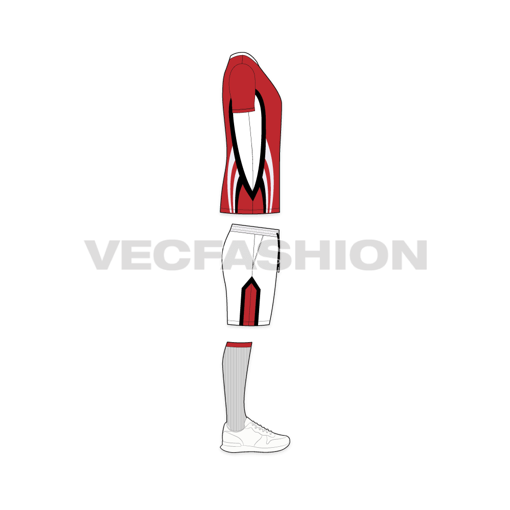 Mens rugby uniform kit, white shorts flat sketch, side view