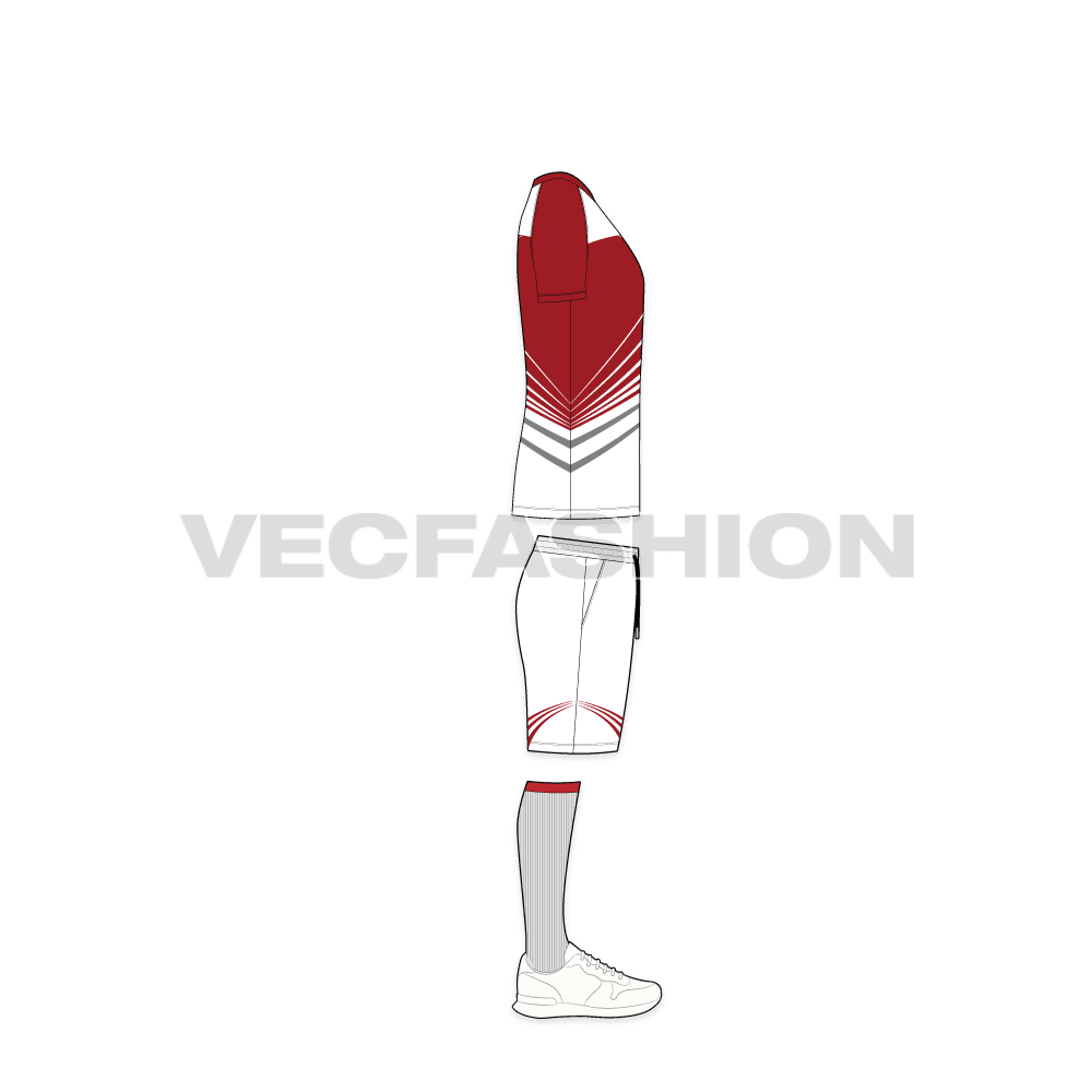 Mens rugby uniform kit, cad flat sketch, side view