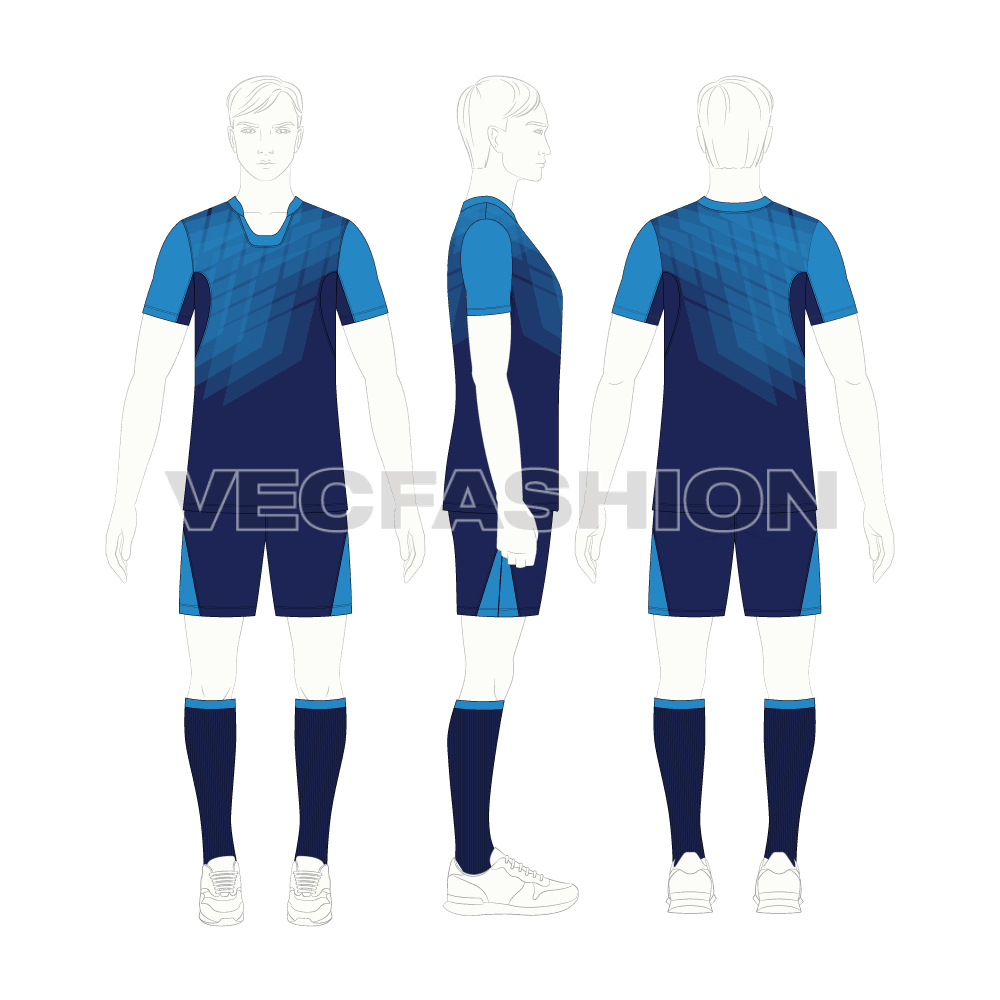 Mens rugby uniform kit, club kit flat sketch, croqui sketch