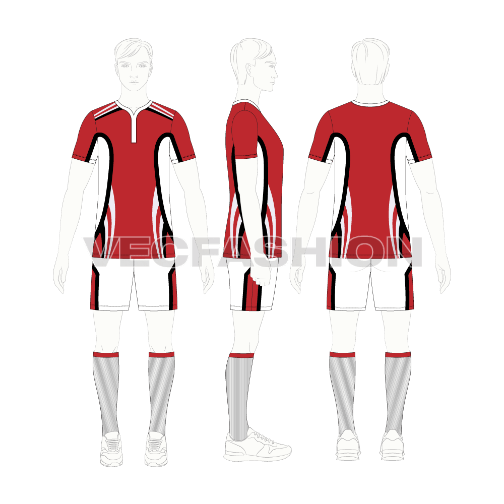 Mens rugby uniform kit, white shorts flat sketch, croqui sketch