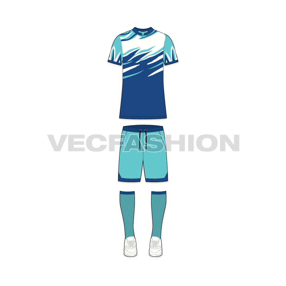 Mens rugby uniform kit, matching set flat sketch, front view