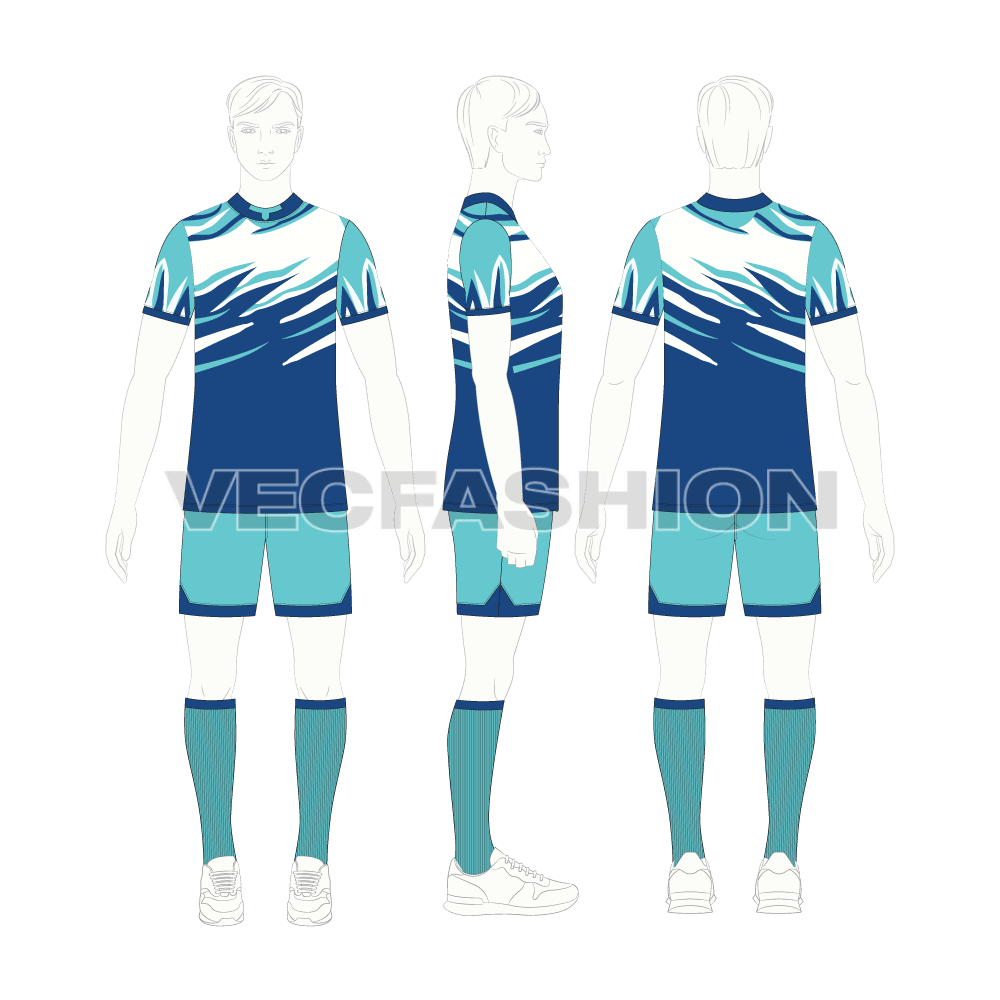Mens rugby uniform kit, matching set flat sketch, croqui sketch