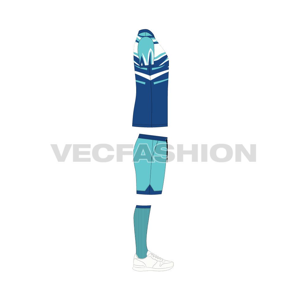 Mens rugby uniform kit, matching set flat sketch, side view