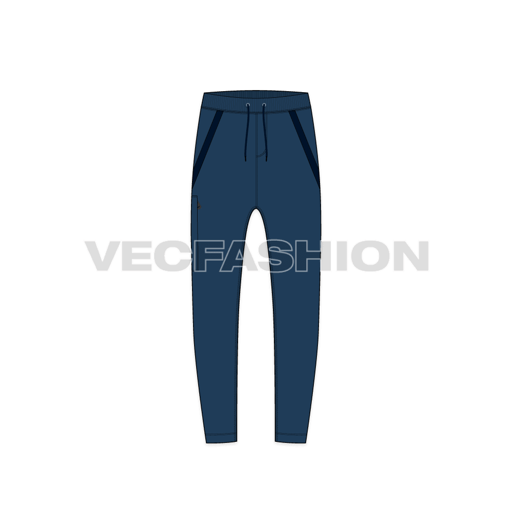 Mens running joggers flat sketch, front view