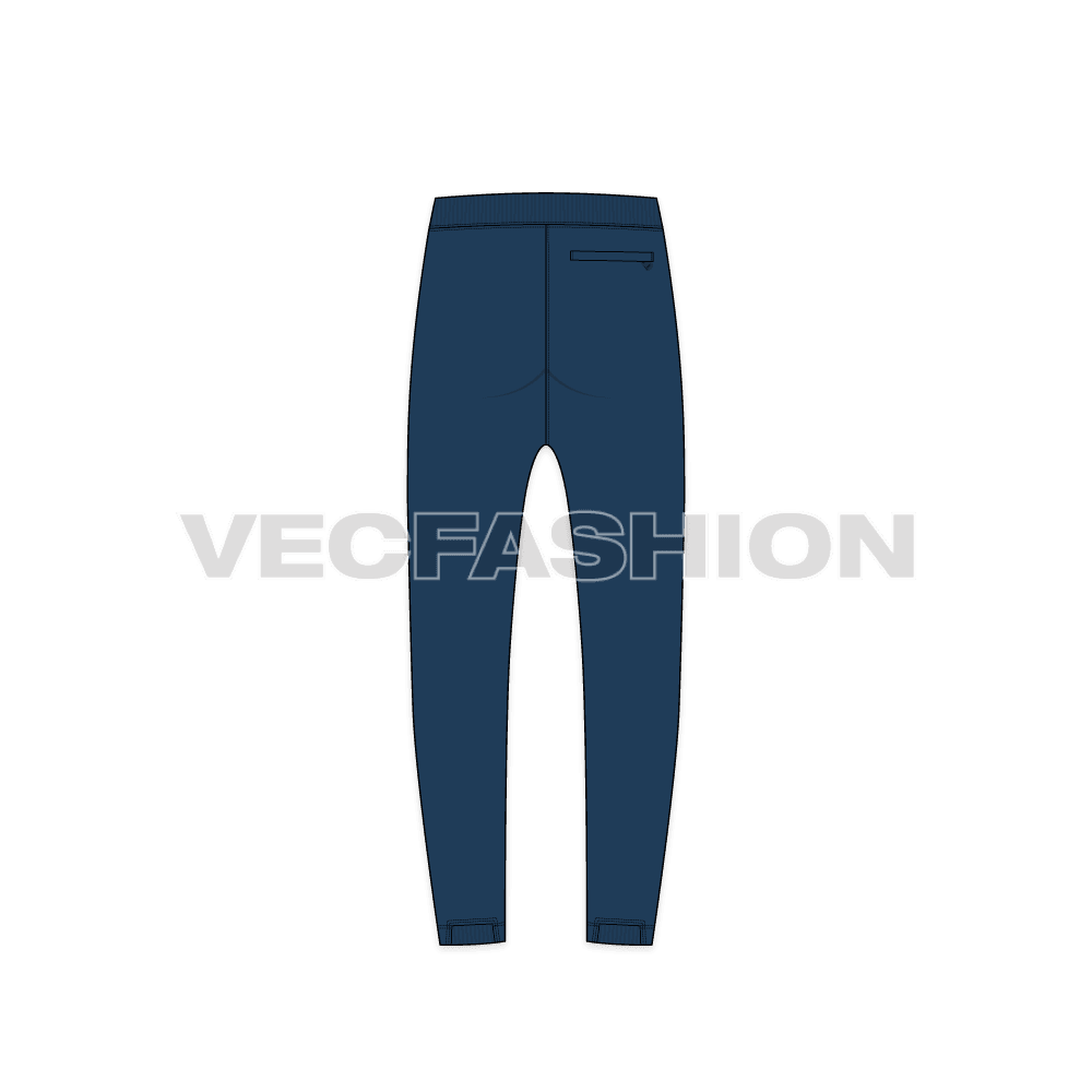Mens running joggers flat sketch, back view