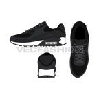 Mens running sneakers, black white flat sketch, view 1