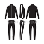Mens running sweatsuit flat sketch, showing all views, front, side and back