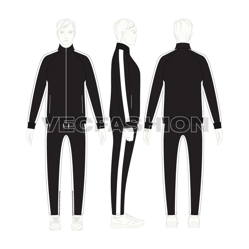 Mens running sweatsuit flat sketch, on croqui