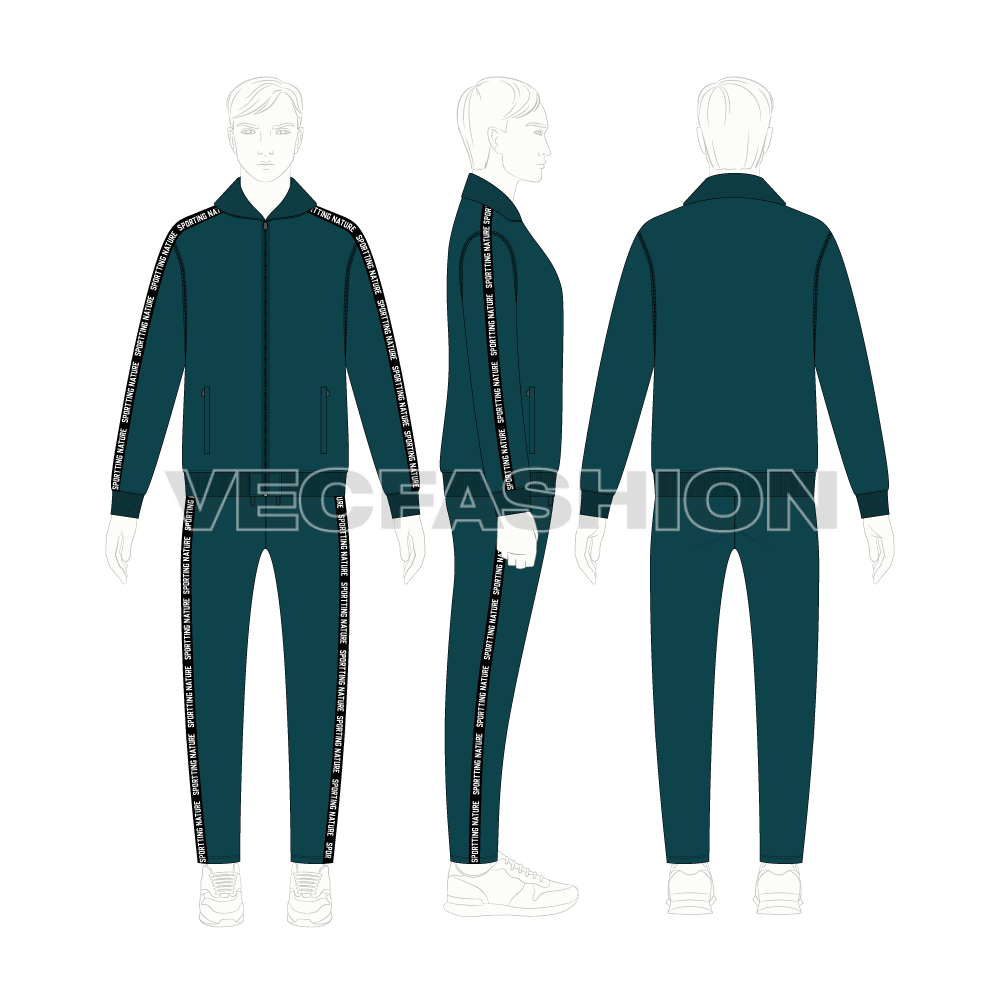 Mens running tracksuit flat sketch, on croqui