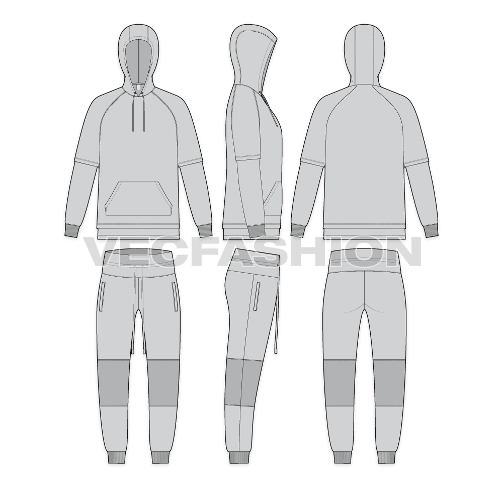 Mens running tracksuit flat sketch, on croqui