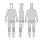 Mens running tracksuit flat sketch, showing all views, front, side and back