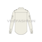 Mens safari bush shirt flat sketch, back view