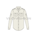 Mens safari bush shirt flat sketch, front view