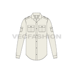 Mens safari bush shirt flat sketch, front view