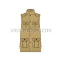 Mens safari hunting vest flat sketch, front view