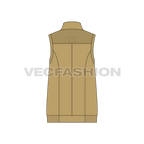 Mens safari hunting vest flat sketch, back view
