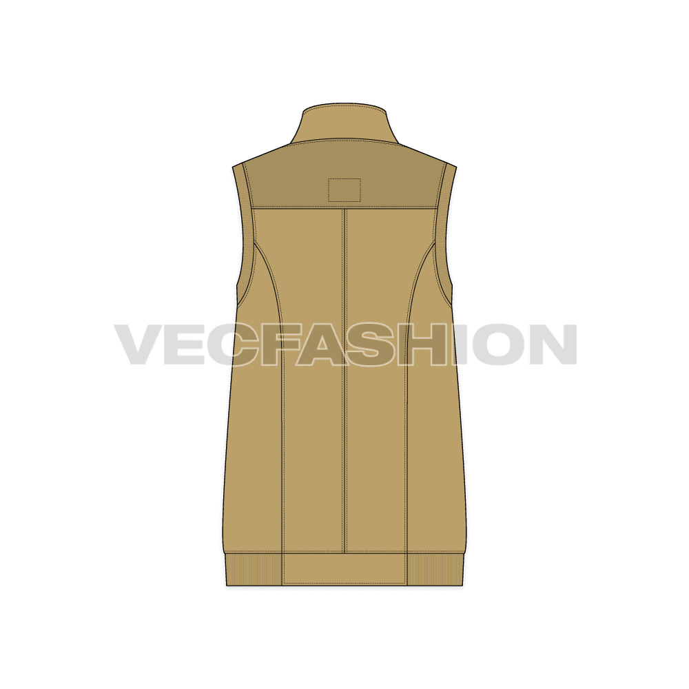 Mens safari hunting vest flat sketch, back view