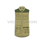 Mens safari vest shirt flat sketch, front view