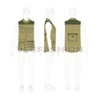 Mens safari vest shirt flat sketch, croqui sketch