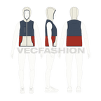 Mens sherpa vest hoodie flat sketch, croqui sketch