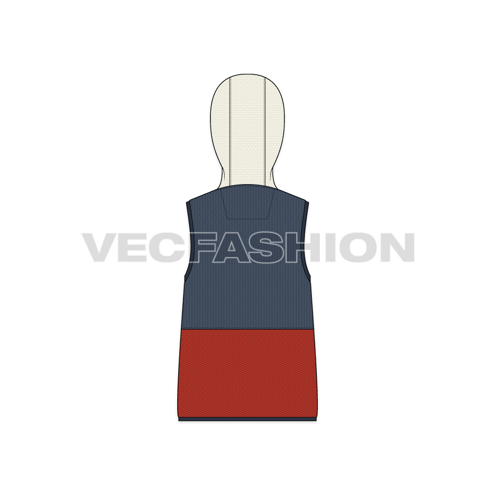 Mens sherpa vest hoodie flat sketch, back view