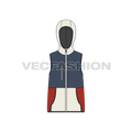 Mens sherpa vest hoodie flat sketch, front view