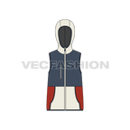 Mens sherpa vest hoodie flat sketch, front view