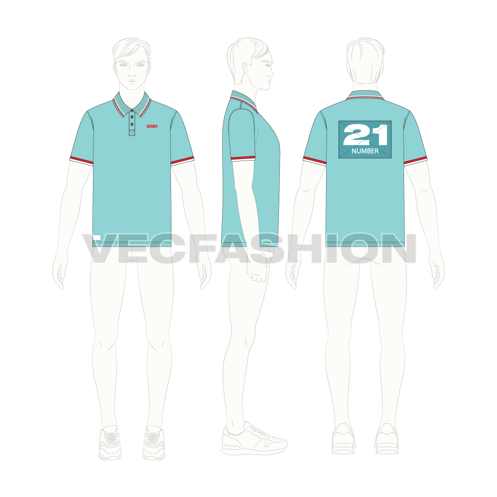 Mens short body polo shirt flat sketch, croqui sketch