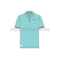 Mens short body polo shirt flat sketch, front view