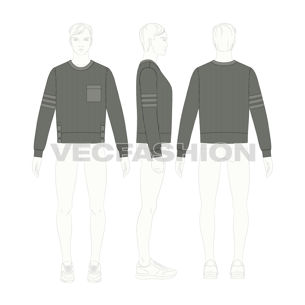 Mens short body sweater flat sketch, croqui sketch