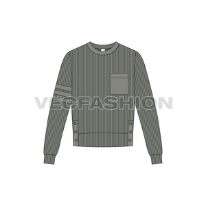 mens short body sweater fashion cad sketch, grey color, showing front view
