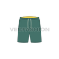 Mens short length swim shorts flat sketch, front view