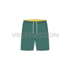 Mens short length swim shorts flat sketch, front view