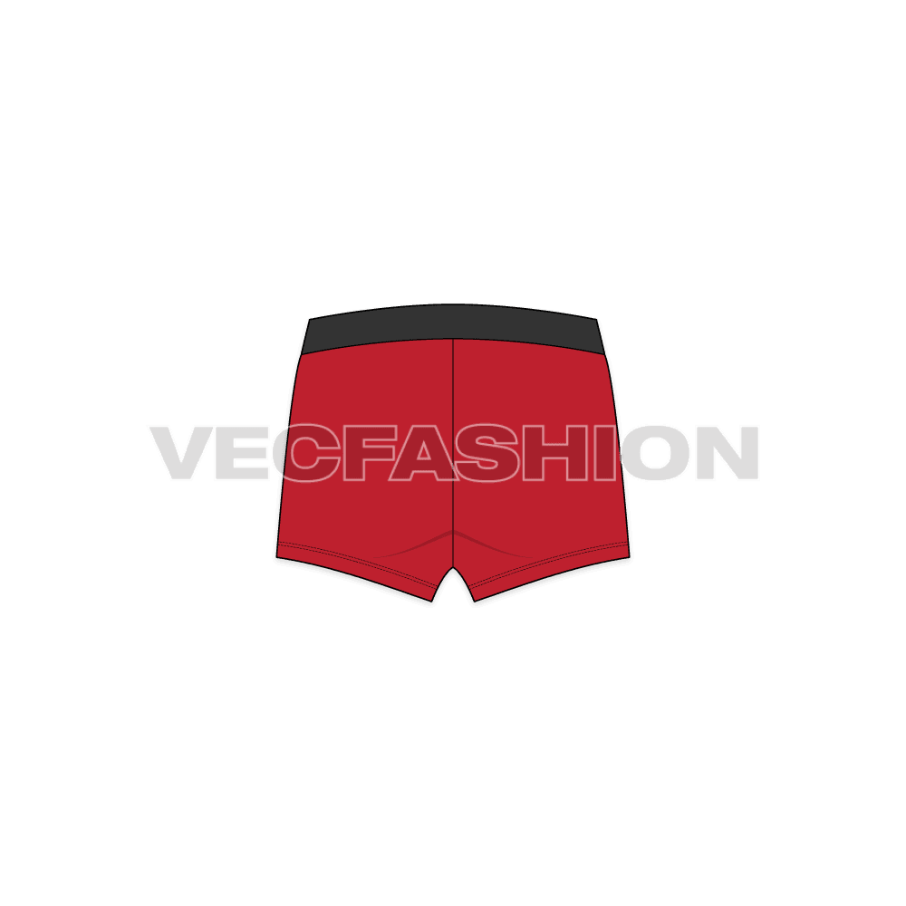 Mens short length underwear flat sketch, back view