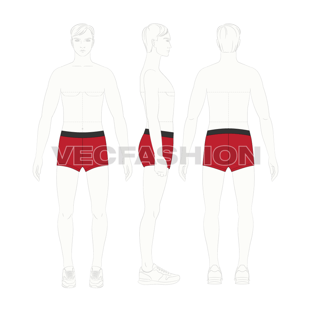Mens short length underwear flat sketch, croqui sketch