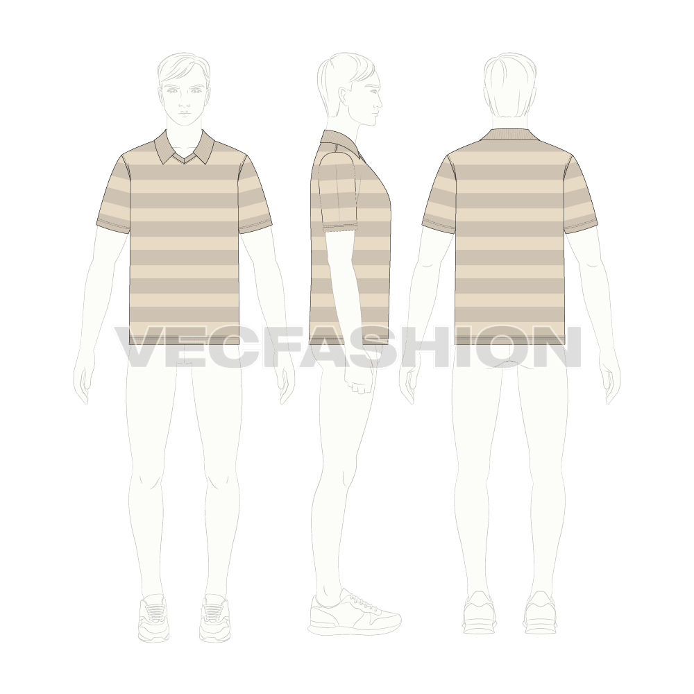 Mens short sleeved johnny-v tee flat sketch, croqui sketch