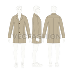 Mens Clutch Coat flat sketch, croqui sketch