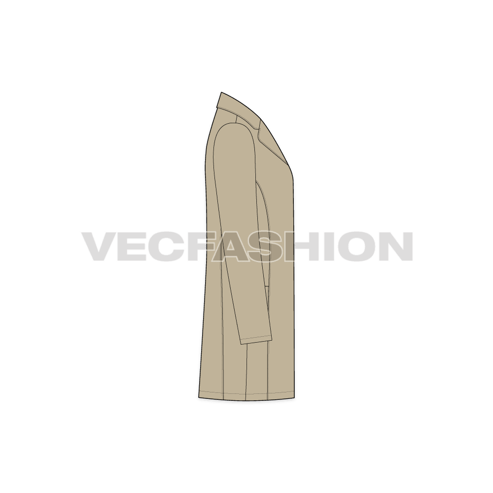Mens Clutch Coat flat sketch, side view